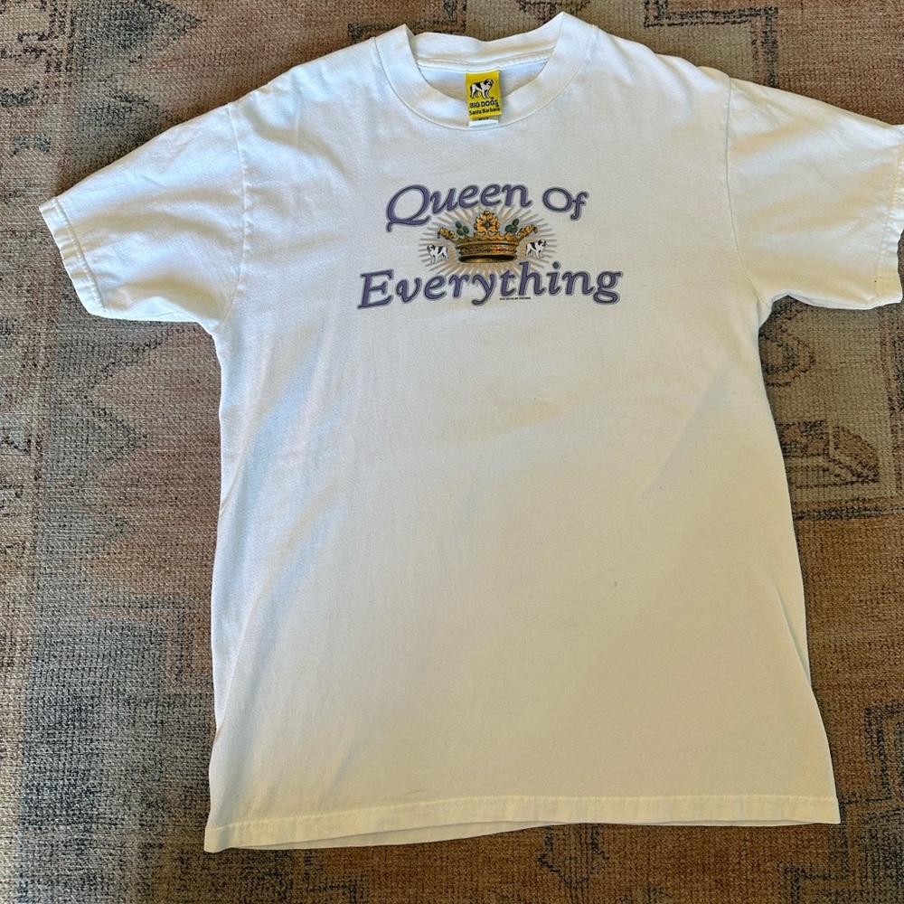 Big Dogs White Tee with Purple 'Queen of Everything' and Gold Crown